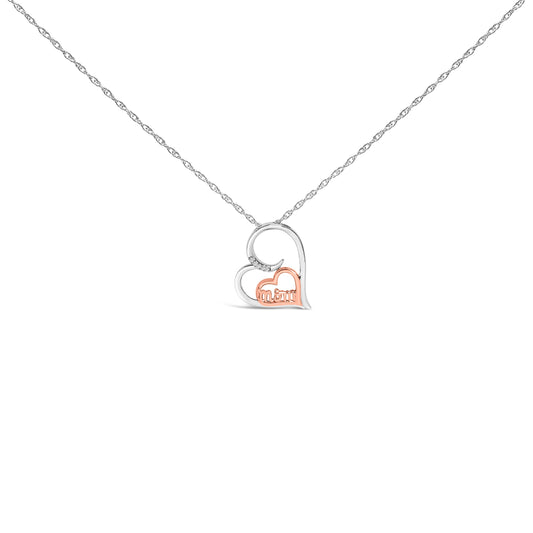 Collar con colgante de corazón para mamá con acento de diamante de plata de ley chapado en oro rosa de 14 quilates
