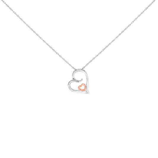 Collar con colgante de corazón con acento de diamante de plata de ley chapado en oro rosa de 14 quilates