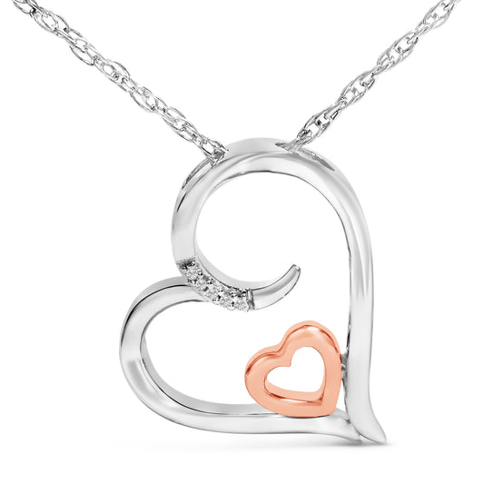 Collar con colgante de corazón con acento de diamante de plata de ley chapado en oro rosa de 14 quilates