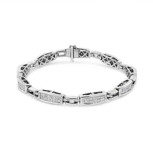 Pulsera de eslabones de oro blanco de 14K con diamantes princesa engastados invisibles de 2.00 Cttw (Claridad I1-I2, Color I-J) - 7.25"