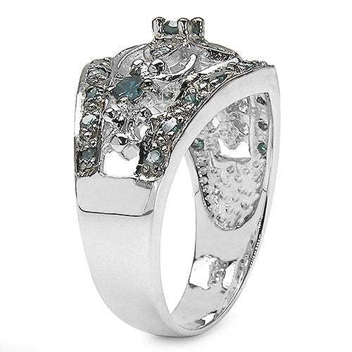 Anillo de plata de ley .925 con diamante azul auténtico de 0,47 quilates