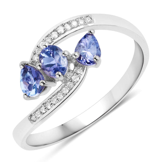 Anillo de oro blanco de 14 quilates con tanzanita genuina de 0,51 quilates y diamantes blancos