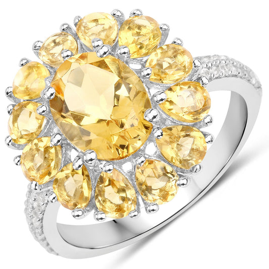 Conjunto de joyas de 3 piezas de plata de ley .925 con citrino auténtico y topacio blanco de 12,24 quilates (anillo, pendientes y colgante con cadena)