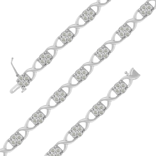 Pulsera de eslabones con candados de amor de plata de ley y diamantes talla rosa (1,00 ct. p.t., color I-J, claridad I3-Promoción)