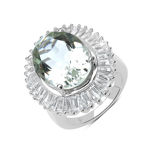 Anillo de plata de ley .925 con amatista verde genuina de 11.14 quilates y topacio blanco