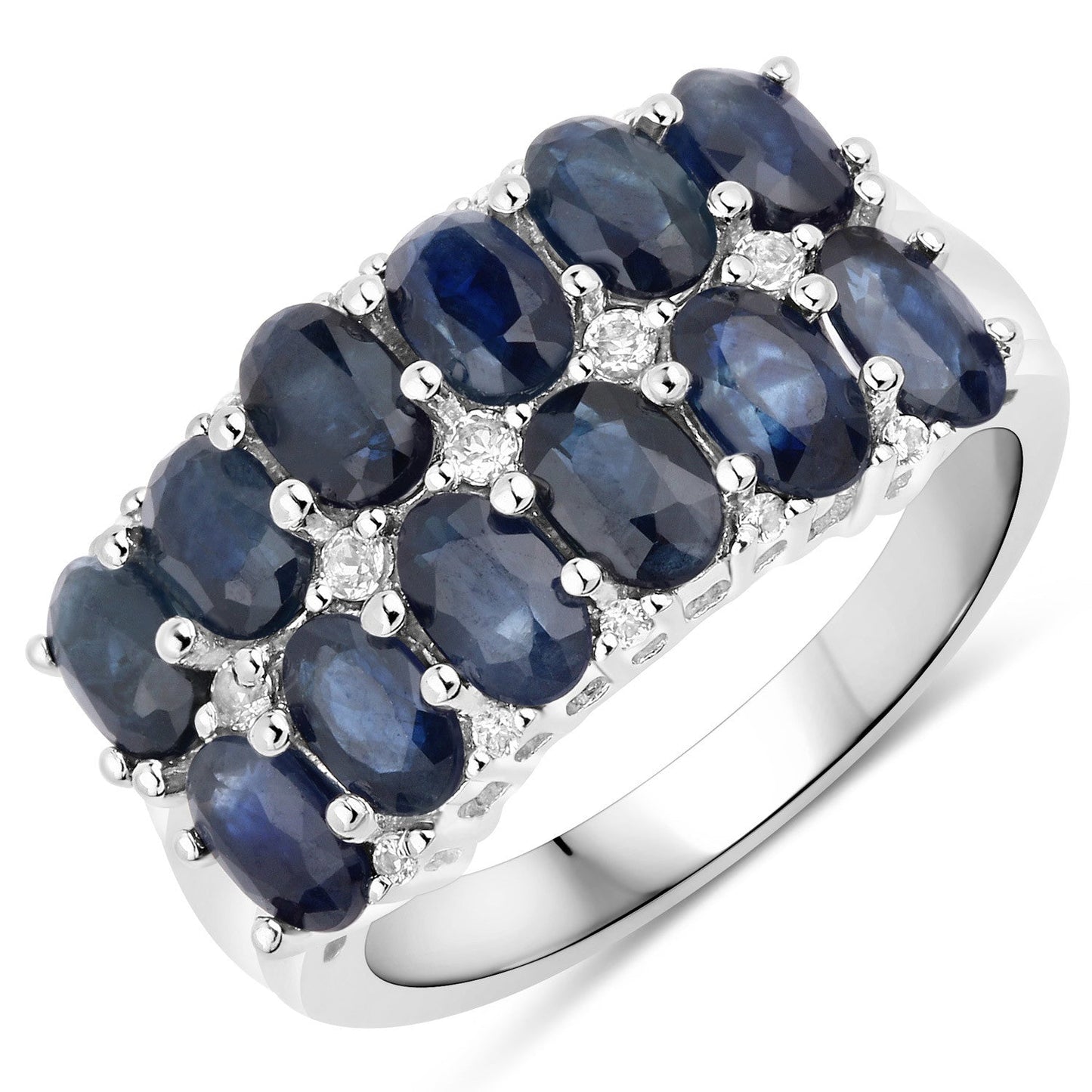Anillo de plata de ley .925 con zafiro azul genuino y topacio blanco de 2,80 quilates