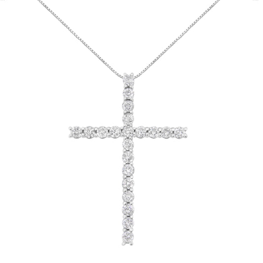 Colgante de cruz de plata de ley .925 con diamantes de 4.0 Cttw de 2-1/4" con cadena tipo caja (color I-J, claridad I1-I2) - 18"