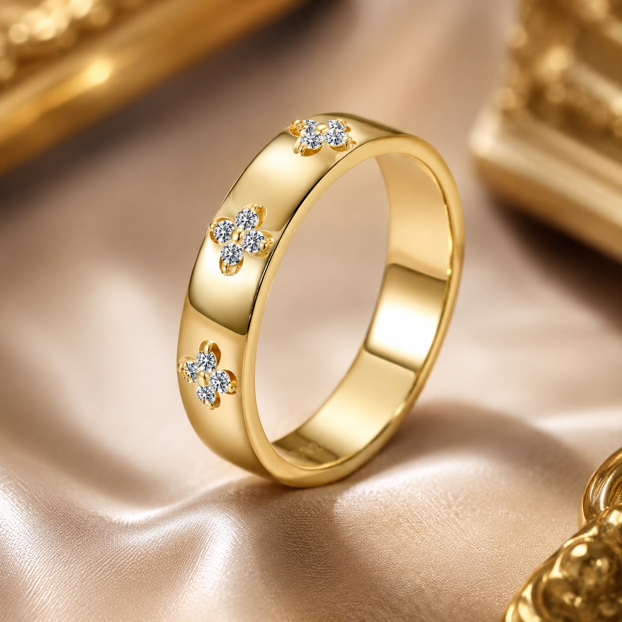 925 Sterling Silver Moissanite Gold Plated Ring for Women, Size 6