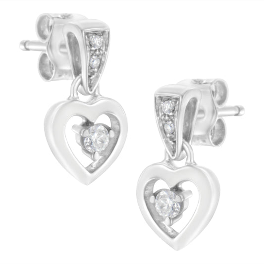 14K White Gold 1/6 Cttw Diamond Dangle Heart Stud Earrings (H-I, SI2-I1) - view 2