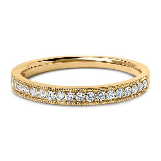 Anillo de boda milgrain de oro amarillo de 14K con diamante redondo de 1/4 Cttw (color I-J, claridad SI2-I1) - Talla 6.5