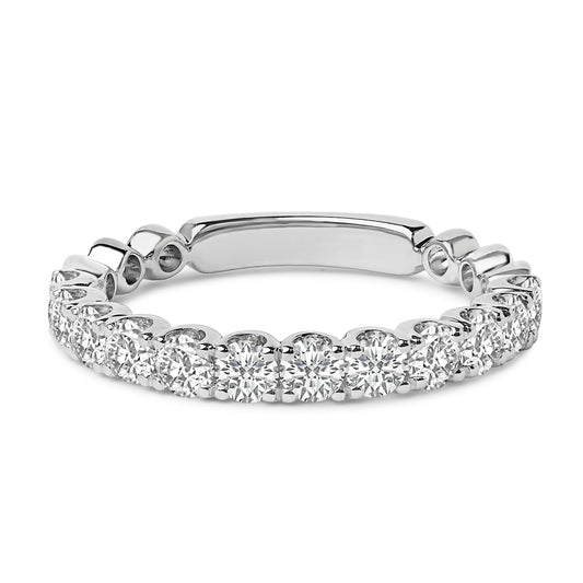 Alianza de boda de oro blanco de 14 quilates con diamantes redondos de 1,00 quilates engastados con garras
