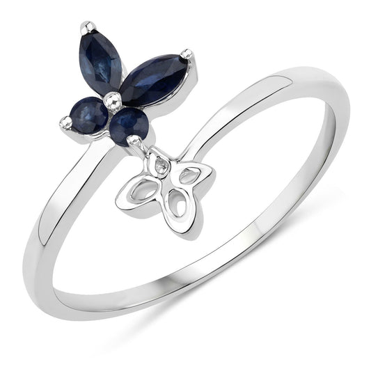 Anillo de plata de ley .925 con zafiro azul genuino de 0.26 quilates