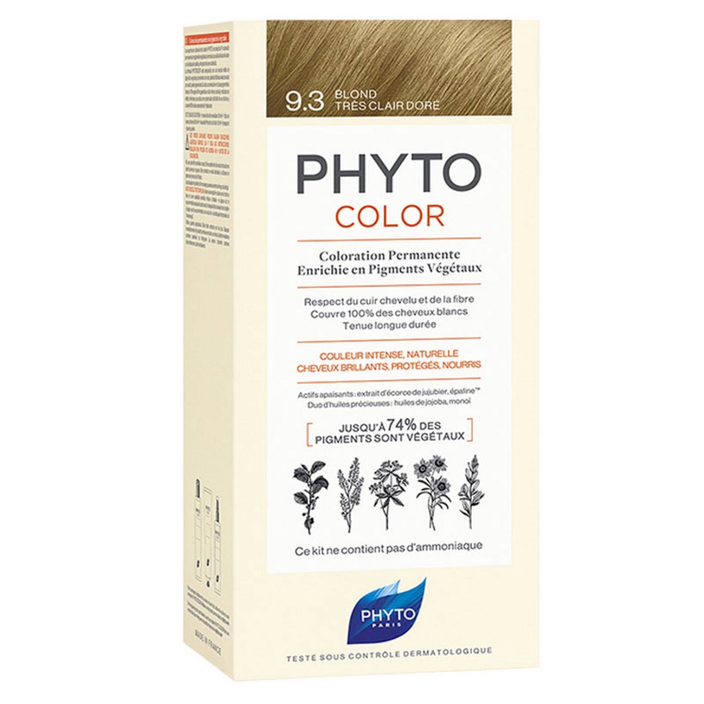 Phyto, Color, Permanent Hair Dye, 9.3 Very Light Golden Blonde, 50 ml