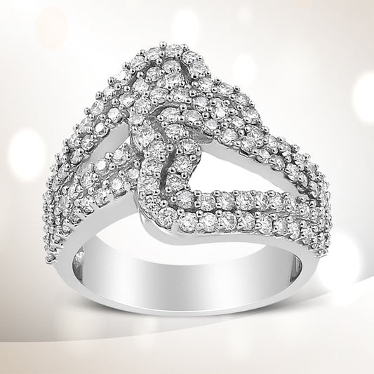 Anillo de banda abierta doble corazón de diamante de 1,5 quilates en oro blanco de 14 quilates (color H-I, claridad VS1-VS2) - Talla 7