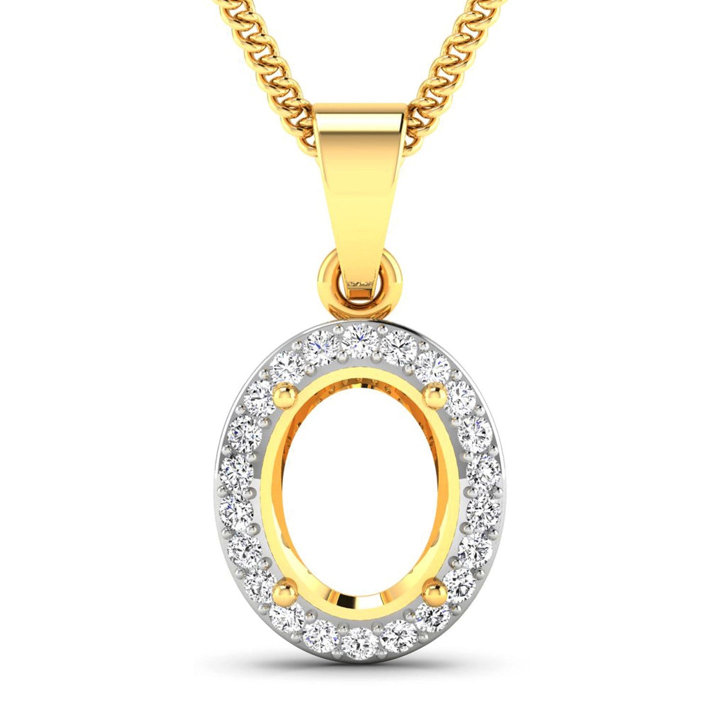 Colgante semiengastado de oro amarillo de 14 quilates con diamante blanco genuino de 0,22 quilates - tiene capacidad para gema ovalada de 9x7mm
