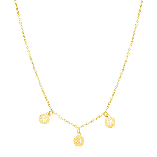 Collar de mamá de oro amarillo de 14k con colgantes circulares