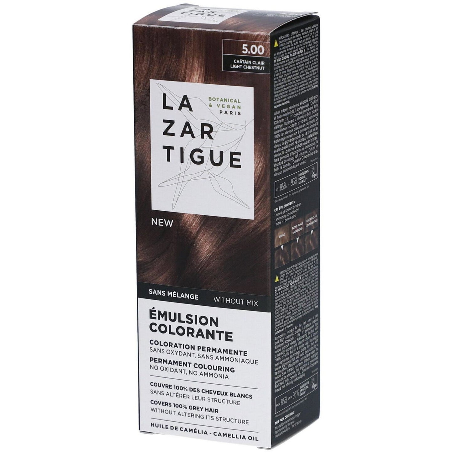 Lazartigue, Emulsion Colorante, Permanent Hair Dye, 5.00 Light Chestnut, 60 ml