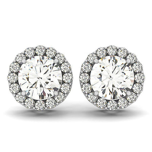 Pendientes de halo redondo de diamantes de cuatro puntas de oro blanco de 14k (1 1/6 cttw)
