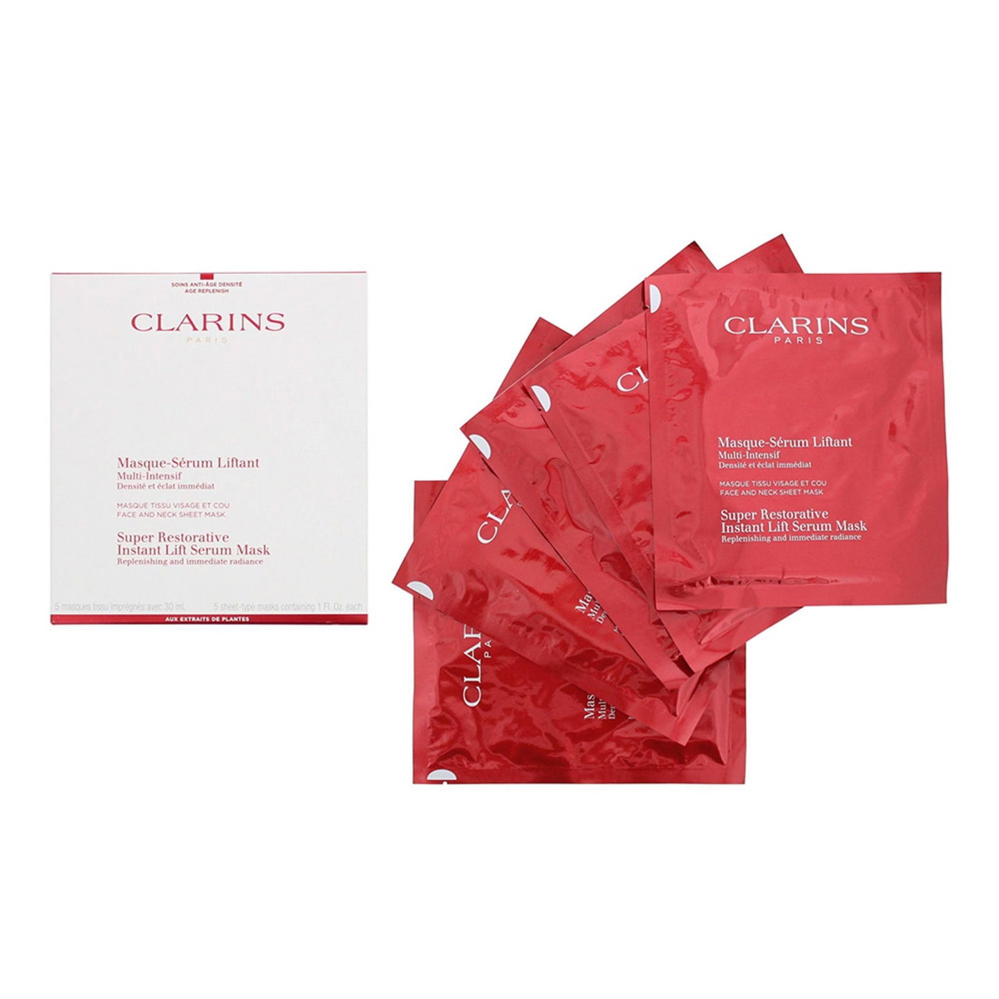 Set, Clarins, Super Restorative, Lifting, Sheet Mask, For Face, Once Or Twice A Week, 5 pcs, 30 ml