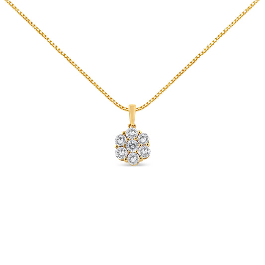 Collar con colgante de oro amarillo de 14K con 2,00 quilates de diamantes redondos talla brillante, en racimo de 7 flores, 45,7 cm (color H-I, claridad SI2-I1)