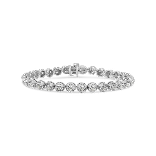 Brazalete tenis de plata de ley .925 con diamantes de 1,0 quilates CTTW, engaste milagro, flor de trébol abierto y eslabones circulares de 17,78 cm (color I-J, claridad I3)