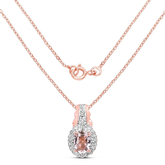 14K Rose Gold Plated 0.73 Carat Genuine Morganite & White Topaz .925 Sterling Silver Pendant