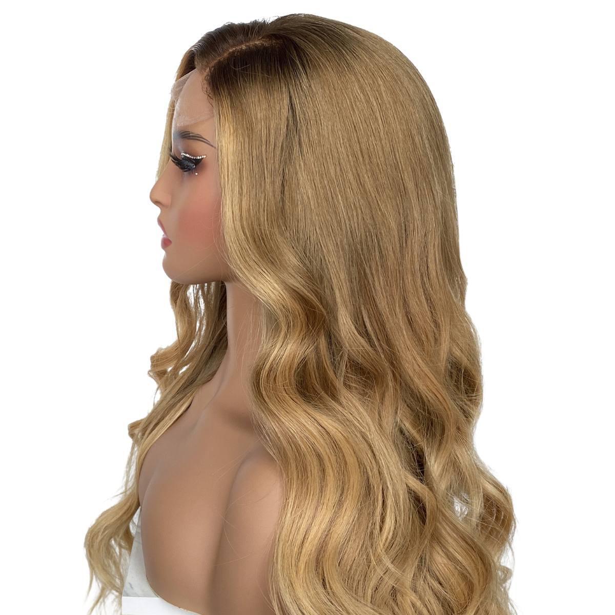 Honey Blonde Ombre Wavy 5x5 HD Lace 100% Human Hair Closure Wig Luxegan