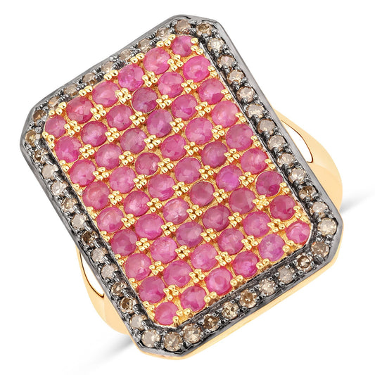 Anillo de plata de ley .925 con rubí genuino de 3,14 quilates y diamantes TTLB
