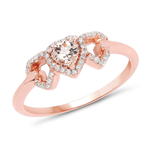 Anillo de oro rosa de 14 quilates con morganita auténtica de 0,37 quilates y diamante blanco