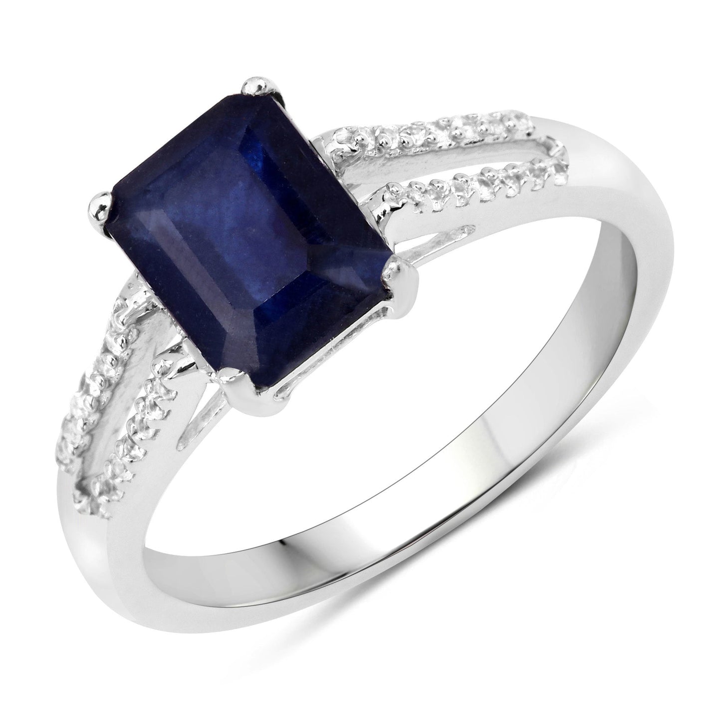 Anillo de plata de ley .925 con zafiro relleno de vidrio de 3.07 quilates y circonita blanca
