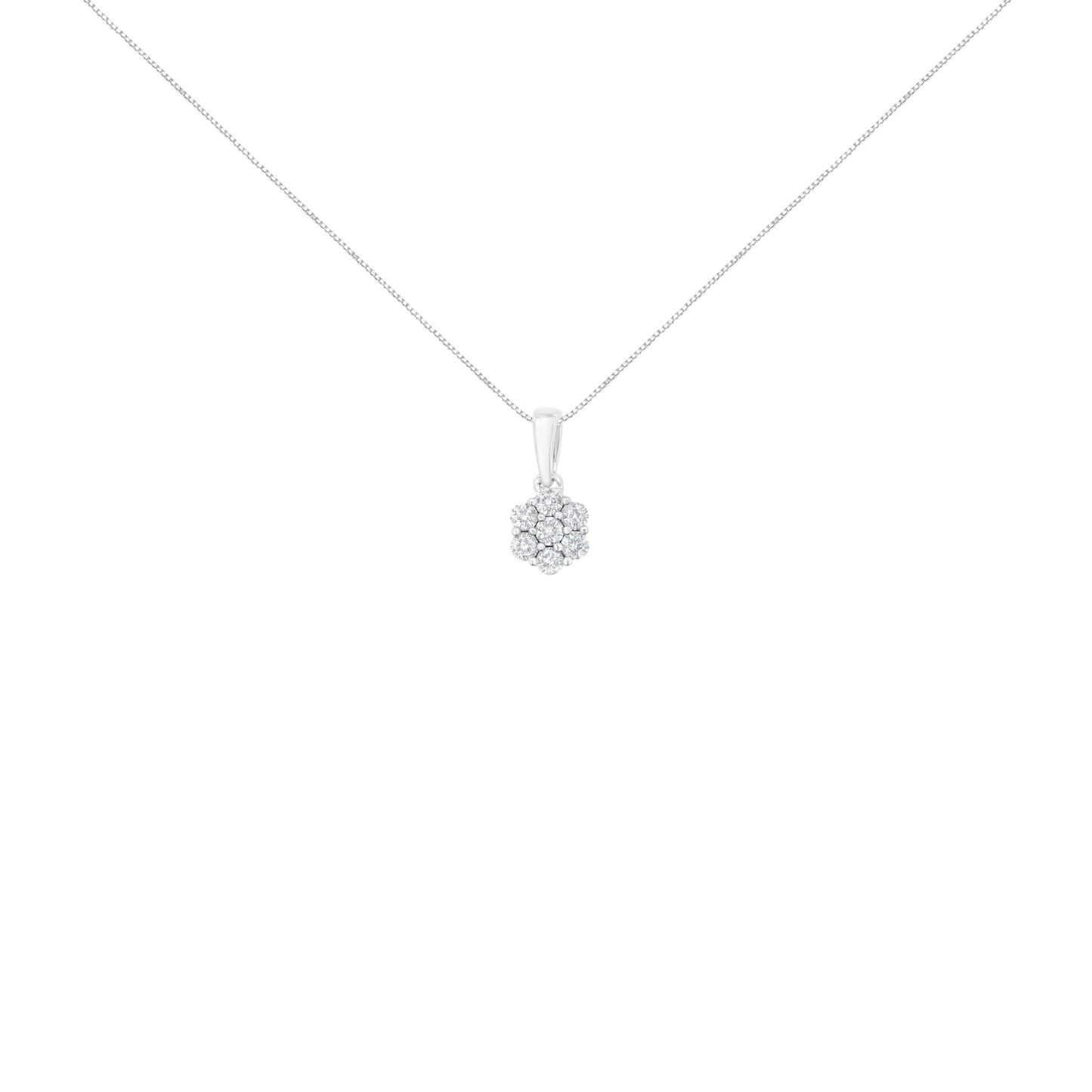 Collar con colgante de oro blanco de 14K con diamantes redondos de 1/2 quilate engarzados en garra, diseño floral de 7 piedras, 45,72 cm (color H-I, claridad I1-I2)