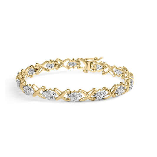 Pulsera de eslabones en forma de "X" alternados y grupo de diamantes de 2,00 Cttw en oro amarillo de 10k (color I-J, claridad I3) - 7"