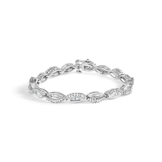 Pulsera de eslabones de oro blanco de 14 quilates con diamantes en forma de remolino y pera de 2,00 quilates (color I-J, claridad I2-I3) - 7"