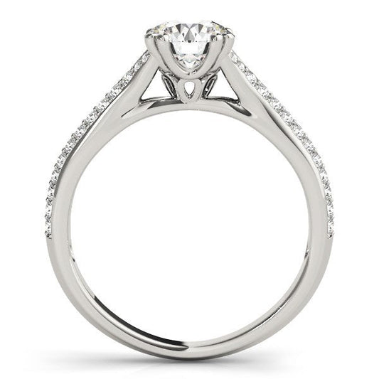 Anillo de compromiso de oro blanco de 14k con banda de varias filas y diamantes con montura de doble garra (1 1/8 ct. p.t.)