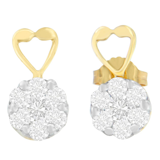 Pendientes de oro amarillo de 14K con diamantes redondos de 1 ct. (total) (I-J,SI2-I1)