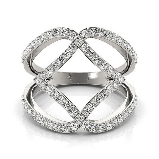 Anillo de doble banda de oro blanco de 14k con diseño entrelazado y diamantes (3/4 quilates en total)