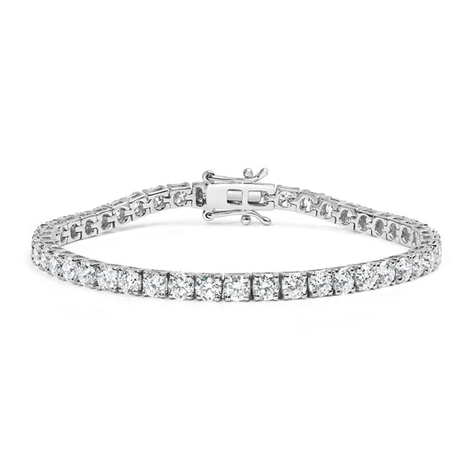 Pulsera de tenis clásica de oro blanco de 14 quilates con diamantes redondos cultivados en laboratorio engastados con puntas de 5,00 quilates (color F-G, claridad VS2-SI1) - 7,25"