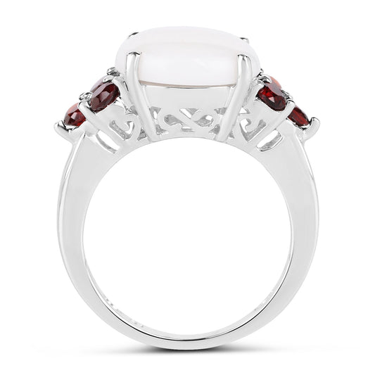 3.58 Carat Genuine Opal & Garnet .925 Sterling Silver Ring