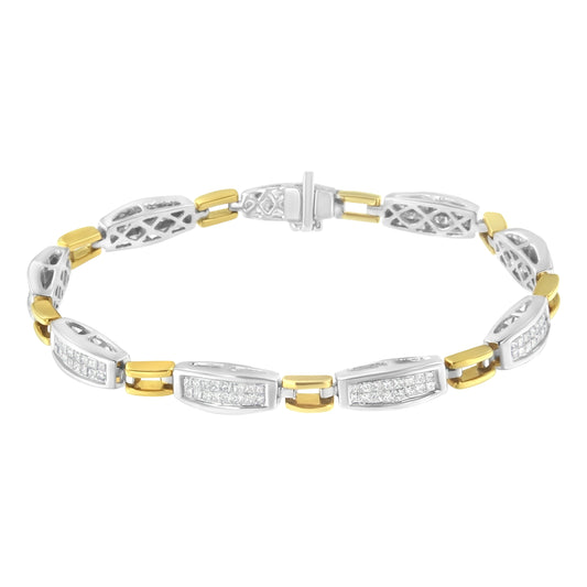 Pulsera de eslabones cónicos y de signo igual de oro amarillo y blanco de 14 quilates con diamantes talla princesa de 2,0 quilates (color G-H, claridad SI1-SI2) - 7 pulgadas