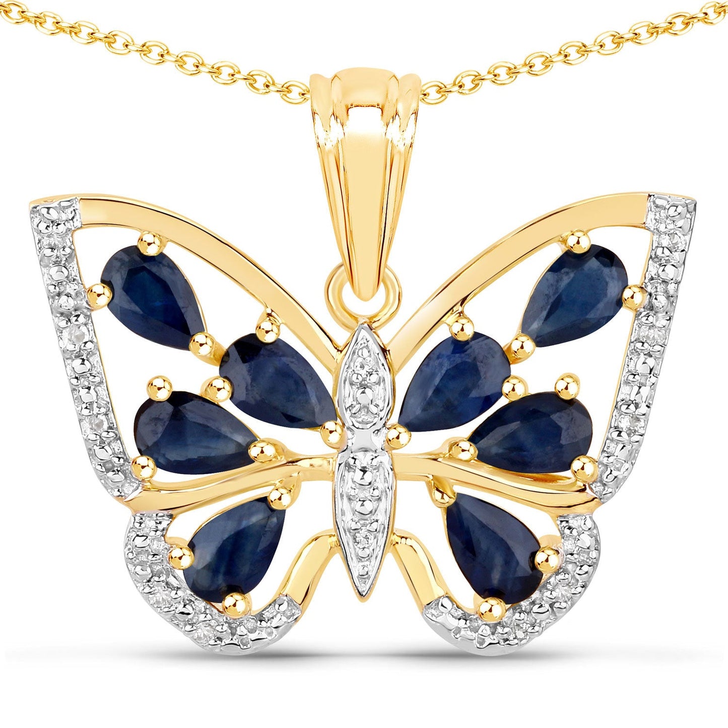 1.67 Carat Genuine Blue Sapphire and White Zircon .925 Sterling Silver Pendant