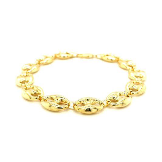 Pulsera de eslabones marineros hinchados de oro amarillo de 14k y 11,0 mm