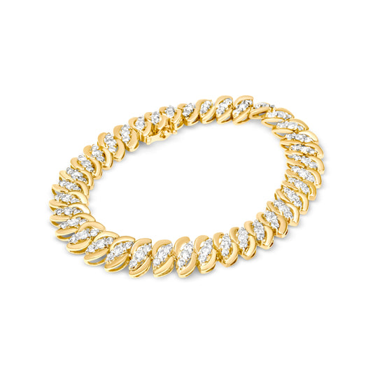 Pulsera cubana con eslabones en S de doble hilera de diamantes de 5.0 Cttw en oro amarillo de 10K (color J-K, claridad I2-I3) - 7.25 pulgadas