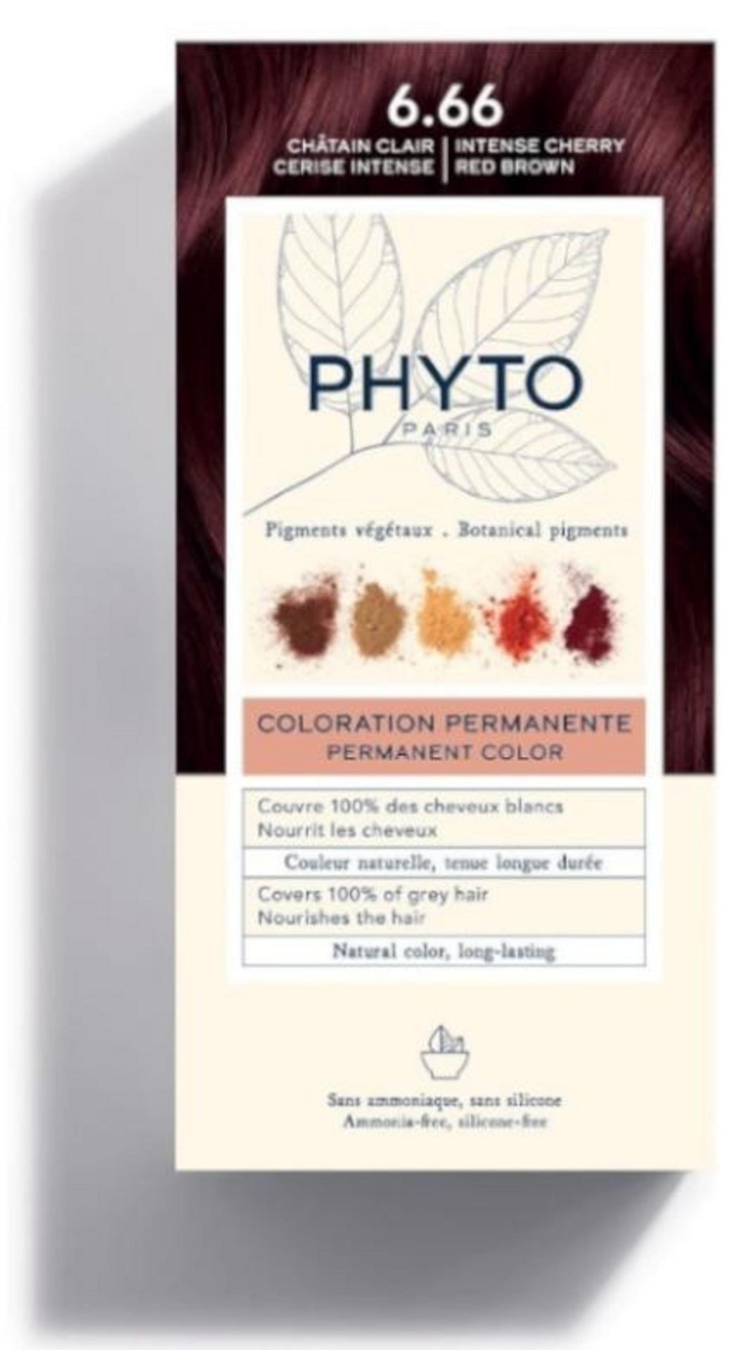 Phyto, Color, Permanent Hair Dye, 6.66 Intense Cherry Red Brown, 50 ml