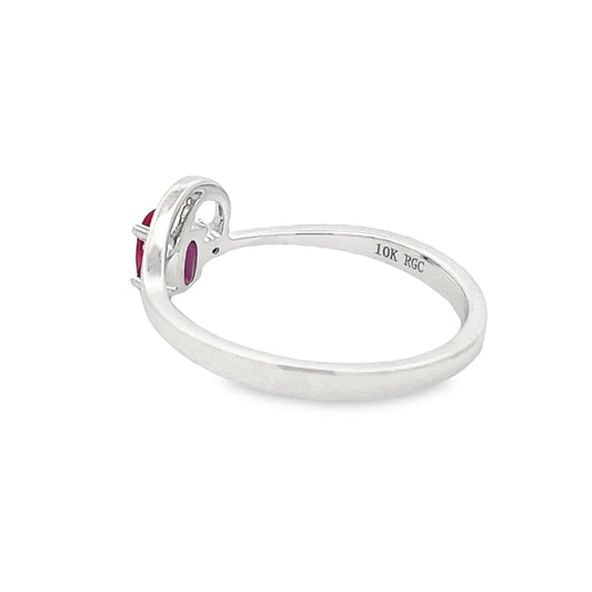 Anillo de oro blanco de 10 kt con diamante y rubí sintético de 0,02 ct