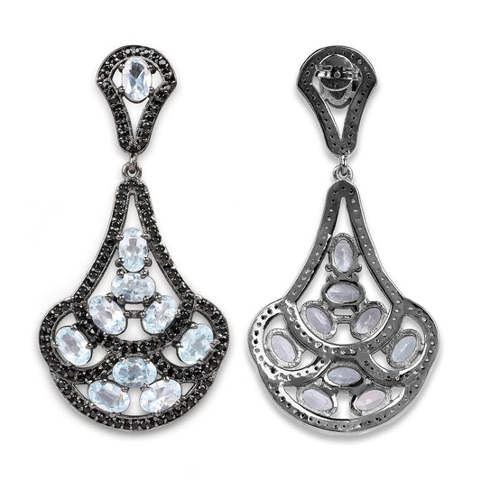 12.19 Carat Genuine Blue Topaz and Black Spinel .925 Sterling Silver Earrings - view 2