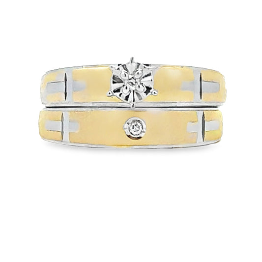Juego de Anillos de Compromiso de Plata Esterlina y Oro de 14KT con Diamantes
