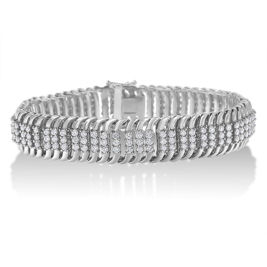 Pulsera tenis de oro blanco de 14K con 5,0 quilates totales de diamantes redondos talla brillante de 7" de largo en forma de S de serpentina (color H-I, claridad I1-I2)