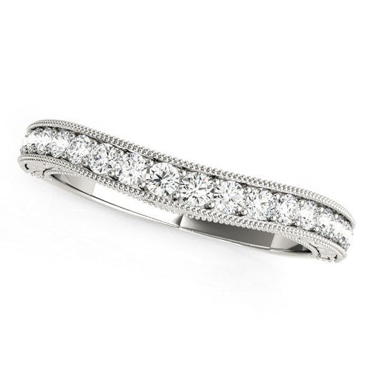Anillo de boda de oro blanco de 14k con diamantes curvos con borde de cuentas (1/4 quilates en total)