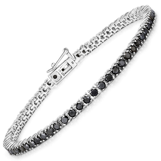Brazalete de plata de ley .925 con diamante negro auténtico de 3,15 quilates