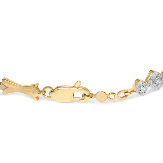 Pulsera de oro de 10k con diamantes de 1/3 Cttw con engaste milagro de barras y eslabones alternados (color I-J, claridad I1-I2) - 7.75 pulgadas